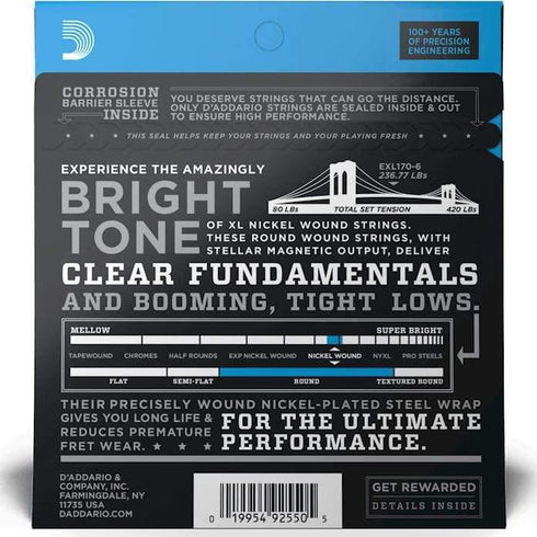 D'Addario EXL170-6 Long Scale Bass Guitar Strings - Light 32-130